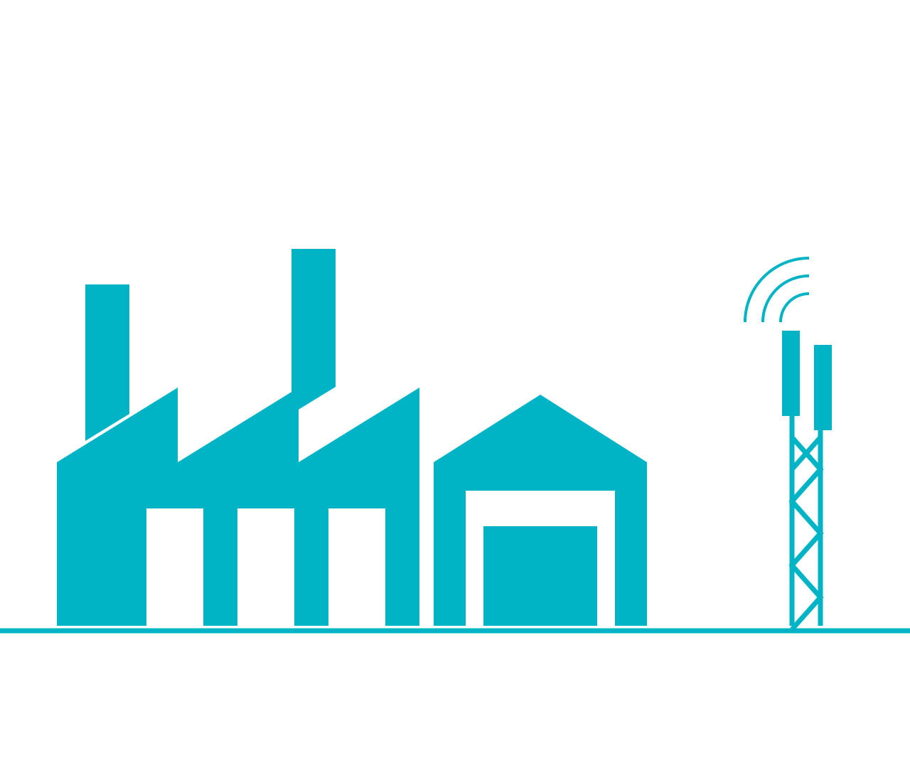 Planta industrial, depósito y antena de comunicaciones